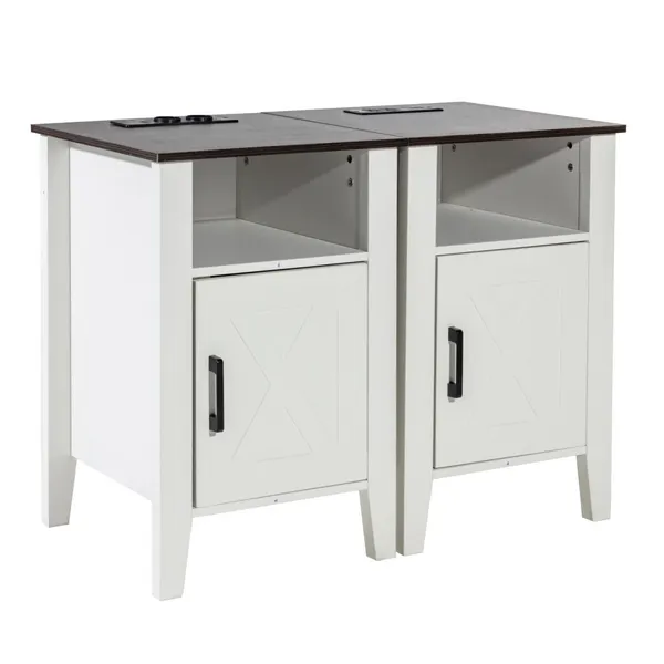 Mesas cabeceira conjunto 2, 3 andares, portas, LED, branco