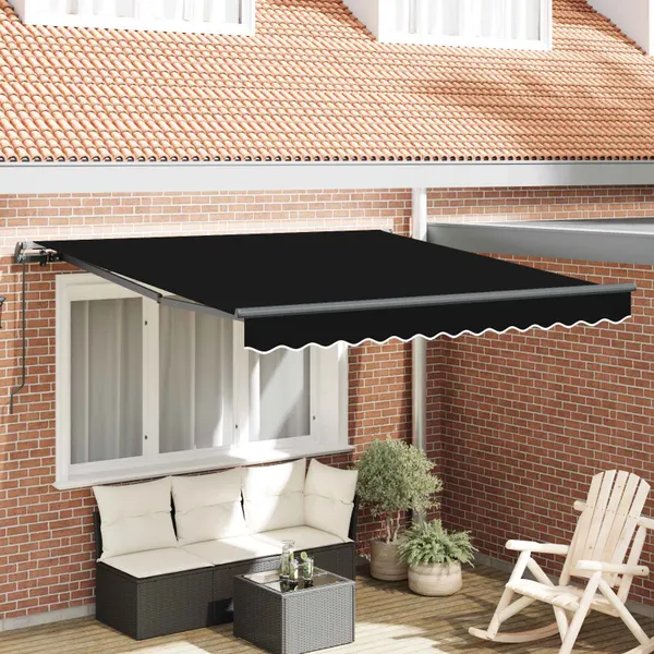 Toldo Retrátil Manual Preto 350 x 250 cm Poliéster e Aço