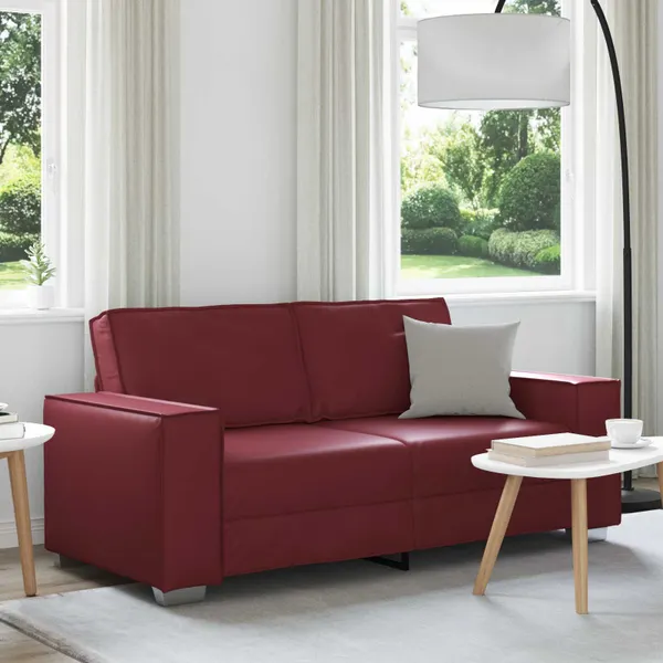 Sofá de dois lugares Vinho Vermelho 180 cm Couro Sintético