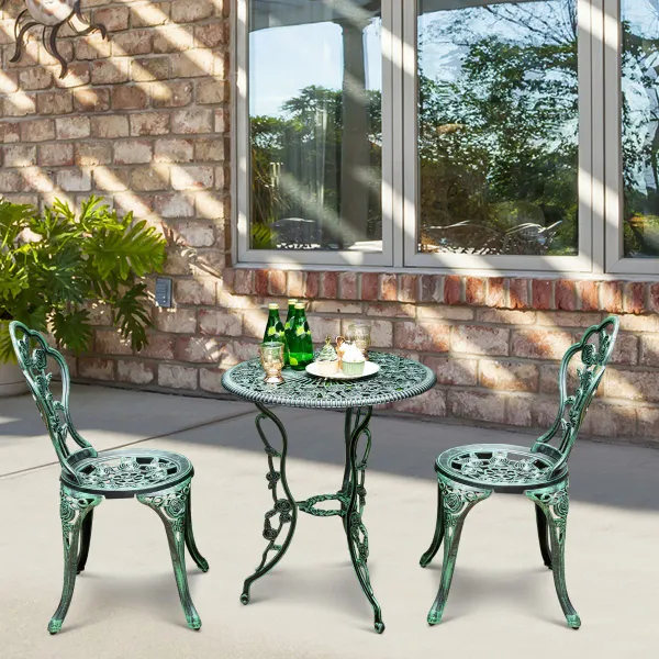 Table Ronde avec Trou pour Parasol et 2 Chaises de Jardin en Fonte et Aluminium