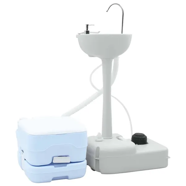 Conjunto de Banheiro para Acampamento 2 pcs Azul e Branco