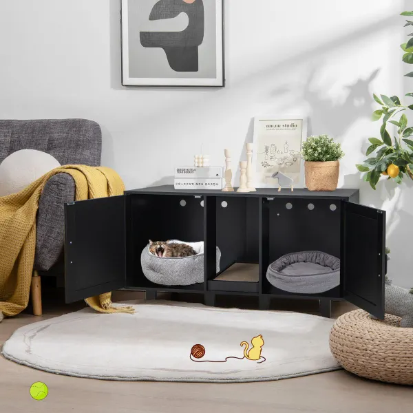 Móvel para Gatos com Casa de Banho Oculta, Rascador e Patas de Madeira Desmontáveis 120x52x65 cm