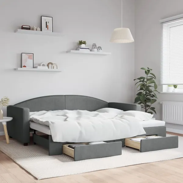 Sofá-cama c/ gavetão e gavetas 90x200 cm tecido cinzento-escuro