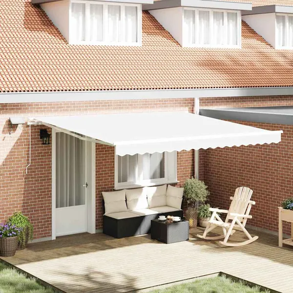 Toldo Retrátil Manual Branco 400 × 300 cm Tecido e Aço