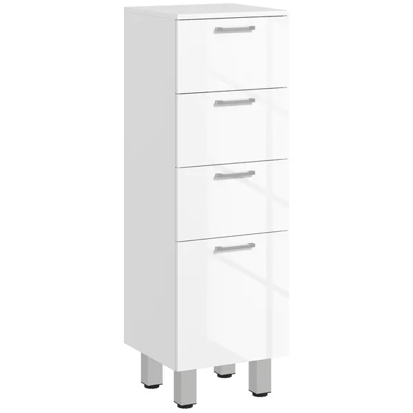 Móvel Auxiliar Casa de Banho Moderno Armário Casa de Banho com 4 Gavetas Móvel de Armazenamento para Casa de Banho Anti-Tombo Carga Máx. 30 kg 30x30x93 cm Branco