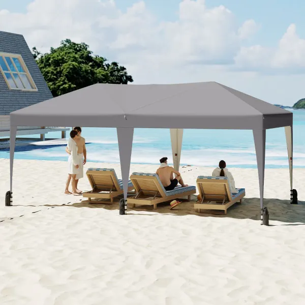 Tente Pliable 305x590cm avec Piquets, Ancres et Sacs de Sable pour 6-8 Personnes