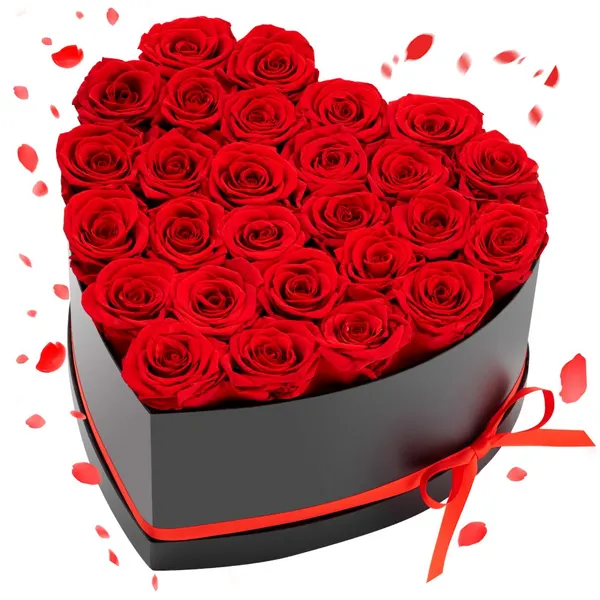 Flores preservadas 27 rosas caixa coração vermelhas eternas
