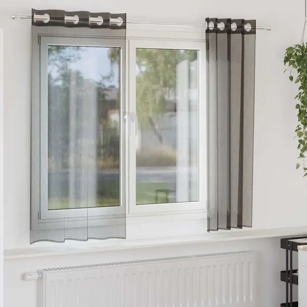 Cortinas de voile com ilhós 2 pcs preto 140x175 cm