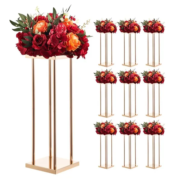 Suporte coluna flor 10 un, 60 cm altura, ouro francês