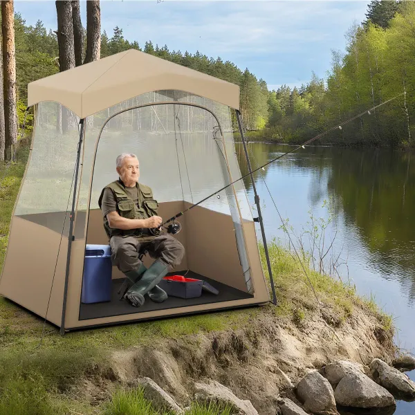Tenda Sportiva Emergente con Borsa Trasporto Tessuto PVC Trasparente 183x135x175cm Marrone