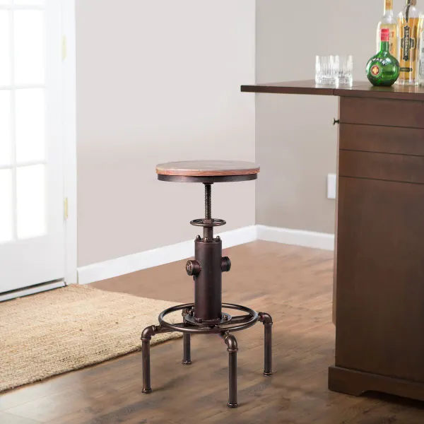 Tabouret de Bar Style Industriel Vintage Hauteur Réglable 59,5-75cm avec Repose-pieds