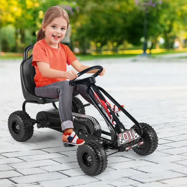 Go Kart de Pedais para Crianças com 4 Rodas Antiderrapantes Assento Regulável e Travão de Mão