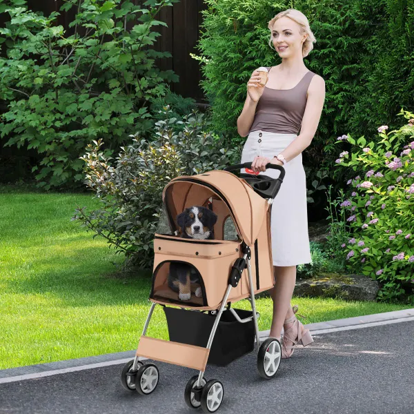 Poussette pour Animaux de Compagnie Pliable 4 Roues - Transporteur Portable Chats/Chiens 87 x 46 x 102 cm