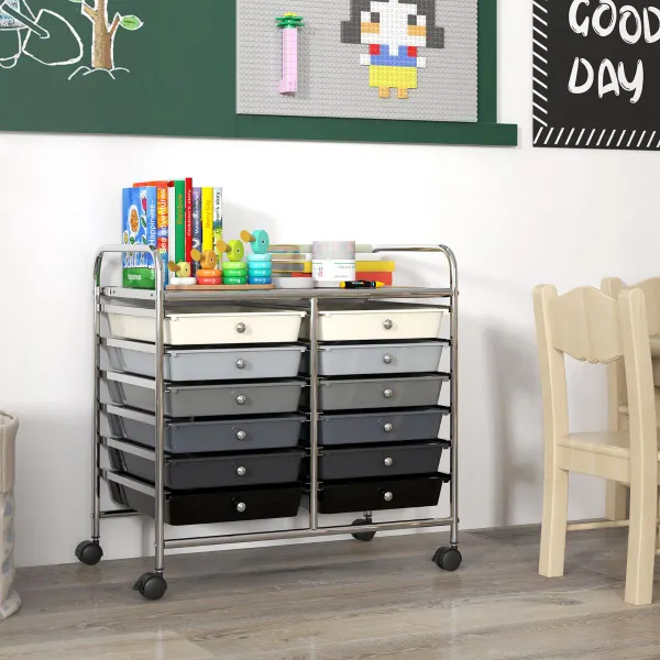 Carrinho Auxiliar com Rodas 12 Gavetas Organizador de Cozinha 64x38x62cm