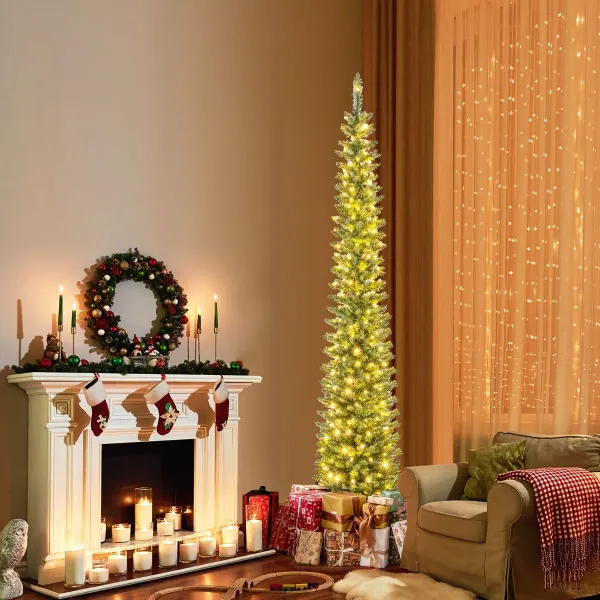 Árvore de Natal Artificial 180-210cm com 180-200 Luzes LED Brancas Quentes