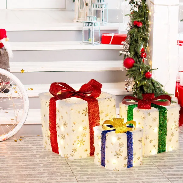Caixas de Presente Iluminadas com 48 Luzes Quentes - Decoração Natalícia