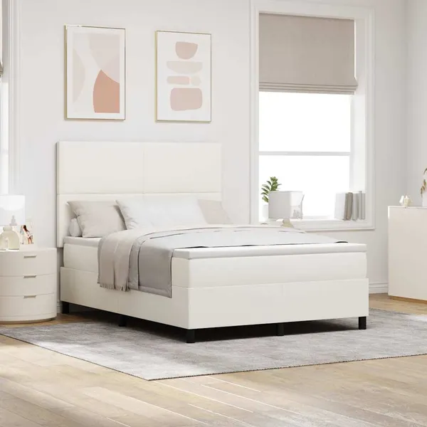 Cama Box Spring LED com cabeceira Creme e Branco 160 x 200 cm