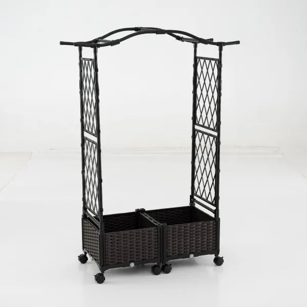 Jardinières Autorrigantes 5 Pieds avec Treillis et Toit - Lit de Jardin Surélevé sur Roulettes Marron