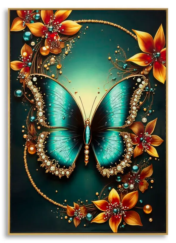 Estampa Decorada em Tela Lacada com Moldura Borboleta -A- 70x4x100 cm