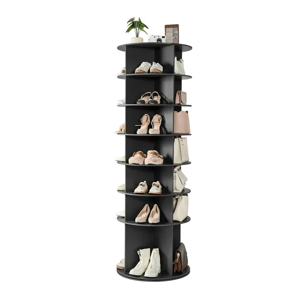 Organizador de calçados, 7 andares, rotativo 360°, preto