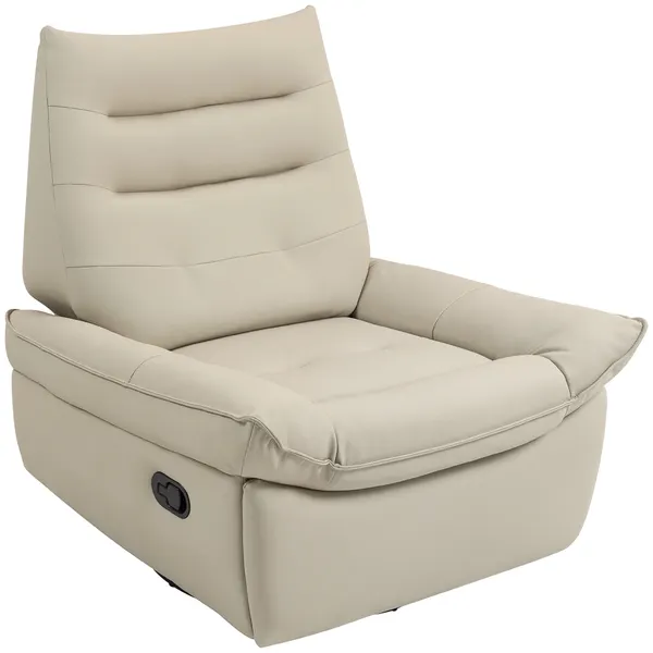 Poltrona Relax Reclinável Manual Poltrona Relax Giratória Função Baloiço Estofada em PU Apoio para Pés Assento Amplo Acolchoado Grosso Poltrona Reclinável até 135º 97x94x98 cm Creme