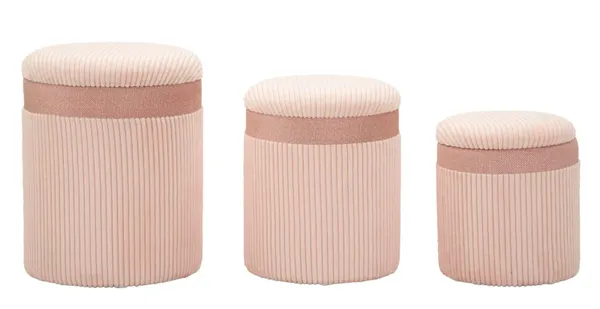 Puff com Contentor Cortina Rosa Conjunto 3 peças ø 40,5x49,5-35x42-31x38 cm