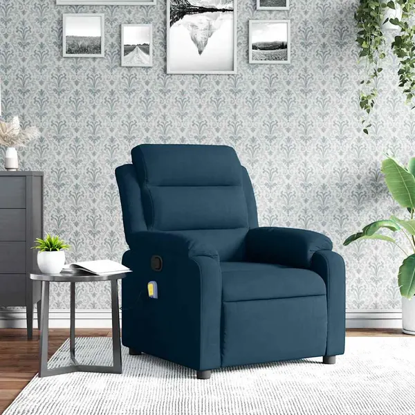 Poltrona de massagens reclinável veludo azul