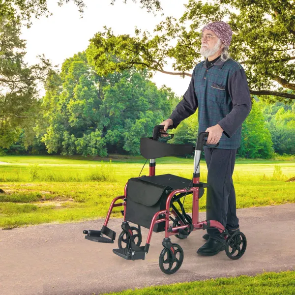Andador Rollator 2 em 1 Alumínio Ajustável até 136 kg para Seniores