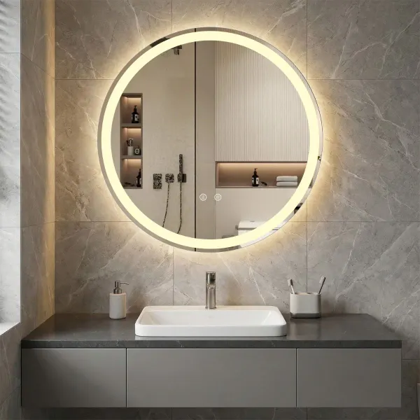 Miroir Rond LED 70 cm Salle de Bain Éclairage Ajustable Commande Tactile