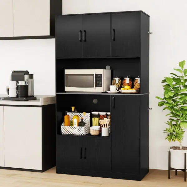Aparador de Almacenamiento 4 Armarios con Toma de Corriente 100x40x180 cm Negro
