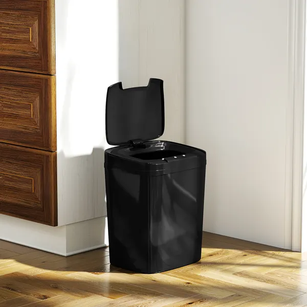 Balde de Lixo Automático 15L Papeleira de Cozinha com Sensor Infravermelhos e Modo Manual Anel de Retenção Antimarcas, para Escritório Casa 27,6x21,4x33,5 cm Preto