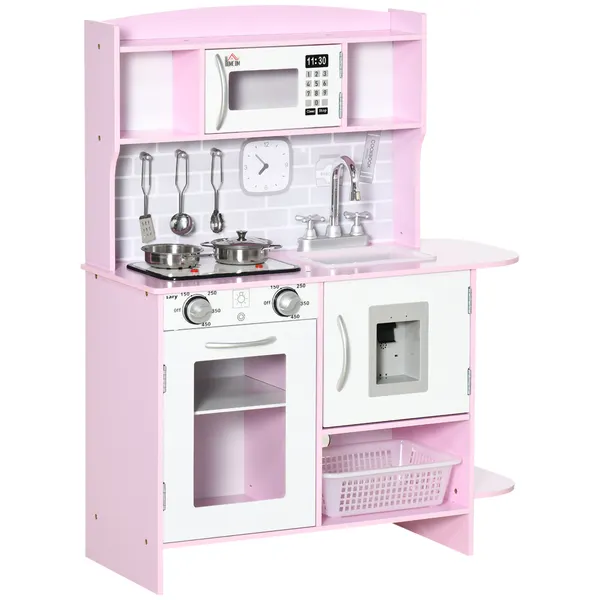 Cozinha Infantil para Crianças acima de 3 Anos Cozinha Infantil com Luzes Sons Lavatório Fogão Dispensador de Água e Forno 70x29x90cm Rosa