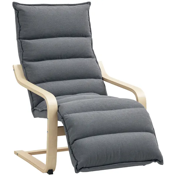 Poltrona de Salão com Apoio para os Pés Ajustável, Poltrona Estofada em Veludo, Estrutura de Madeira, Poltrona de Relax para Quarto, Escritório, Estudo, 67x93x105 cm, Cinzento Escuro