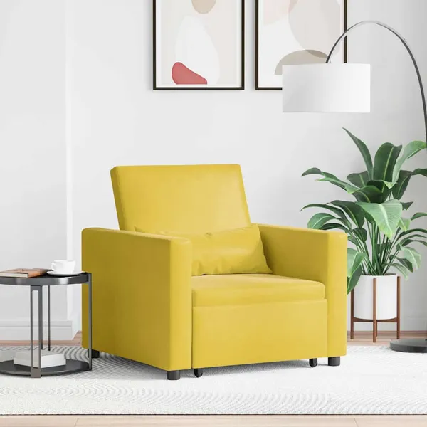 Sofá-camas retrátil individual com rodas Amarelo Veludo