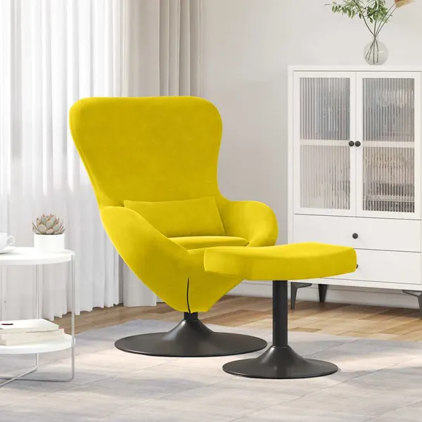 Cadeira Egg com Puff Amarelo Veludo