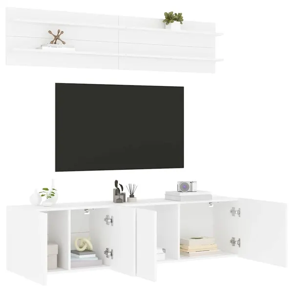 6 pcs móveis de parede p/ TV derivados de madeira branco