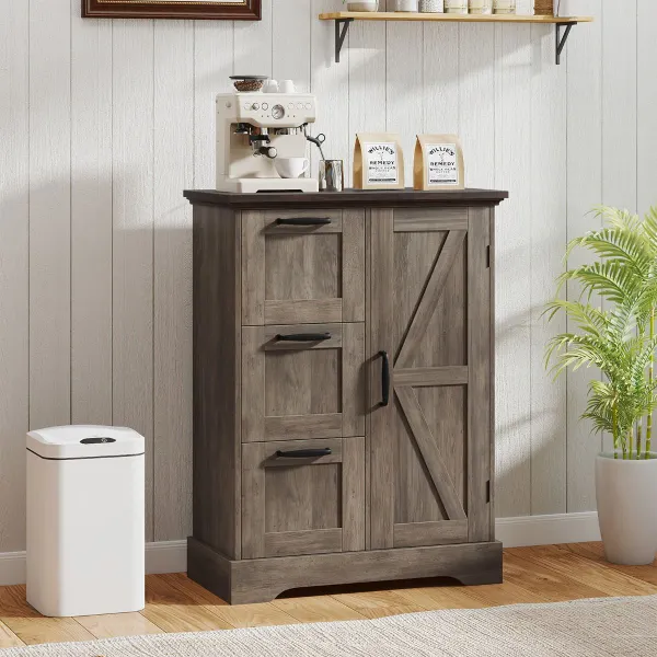 Mobile Basso Stile Rustico Porta Stile Fienile 3 Cassetti Contenimento Buffet Marrone Caffe con Kit Antifascio