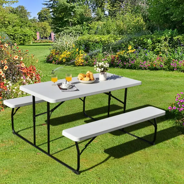 Set Tavolo e 2 Panche Picnic Pieghevoli per Giardino e Campeggio
