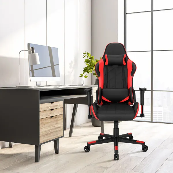 Cadeira Gaming Ergonómica Reclinável 90-160° com Apoio Lombar Vermelho e Preto