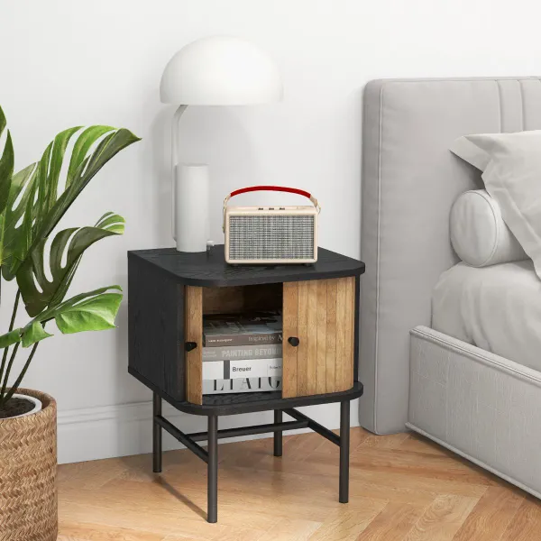 Mesita de Cabeceira com Portas Corredeiras 40x39x49 cm | Armário de Arrumação