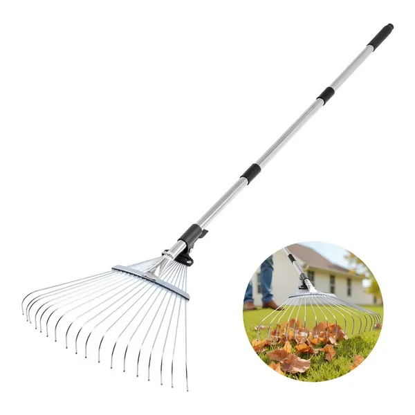 Ancinho folhas 18 puas metal ajustável 82-141 cm aço