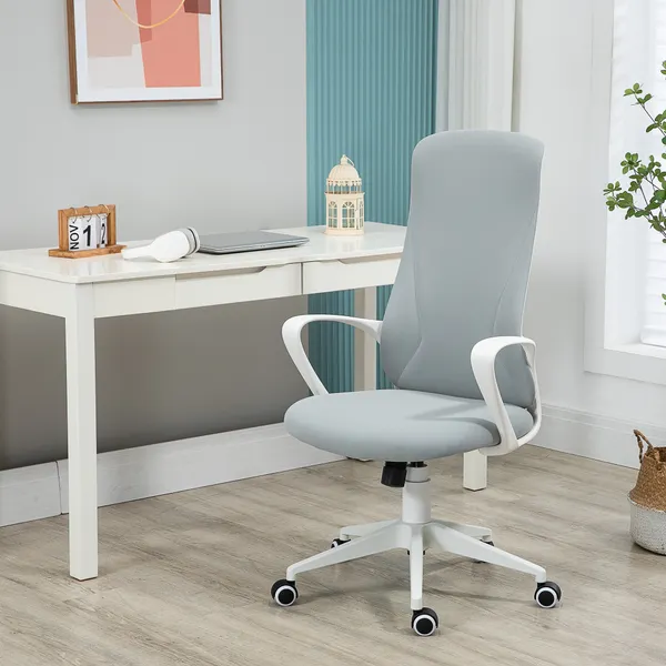 Cadeira de Escritório Giratória com Altura Ajustável Cadeira de Escritório Ergonómica com Apoio para os Braços Função de Inclinação e Encosto Alto para Sala de Estar Dormitório 62x56x110-119,5 cm Cinza