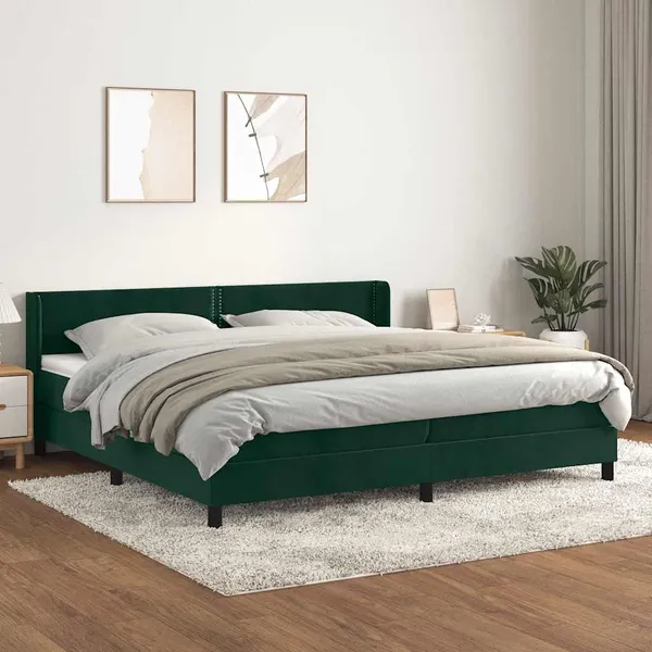 Cama com molas/colchão 200x200 cm veludo verde-escuro