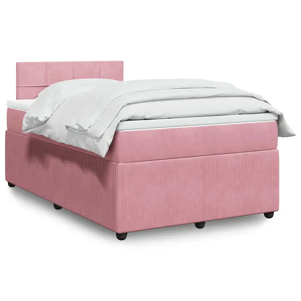 Cama boxspring com colchão 120x190 cm veludo rosa