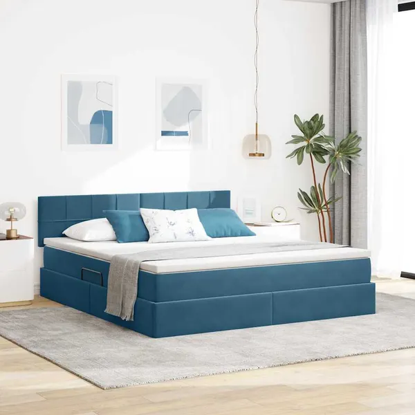 Cama com Armazenamento Azul Escuro 180 x 200 cm Veludo