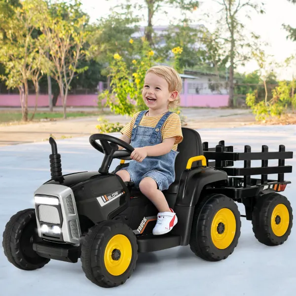 Tracteur avec Remorque Enfant Télécommande 2.4G 3 Vitesses Lumières LED jusqu'à 30kg