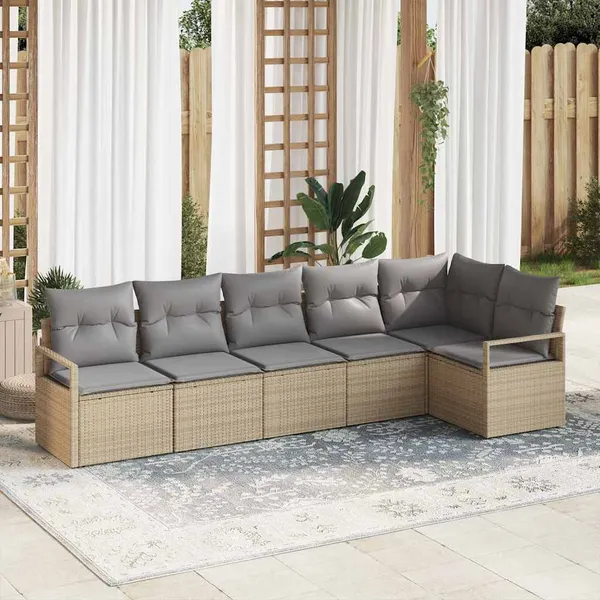 Conjunto de Sofás 6 pcs Bege vime PE