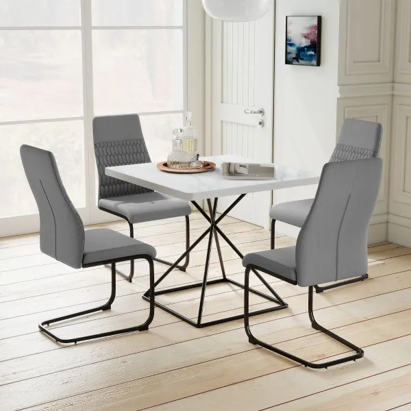 Set de 4 Sillas de Comedor Modernas con Respaldo Alto Inclinable Base Metálica en Forma de U