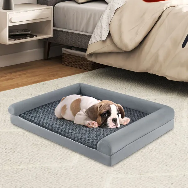 Cama Ortopédica de Espuma para Perros Tamaño L Cama Grande con Cojín de Espuma Funda Extraíble y Lavable 113 x 89 x 18 cm Gris
