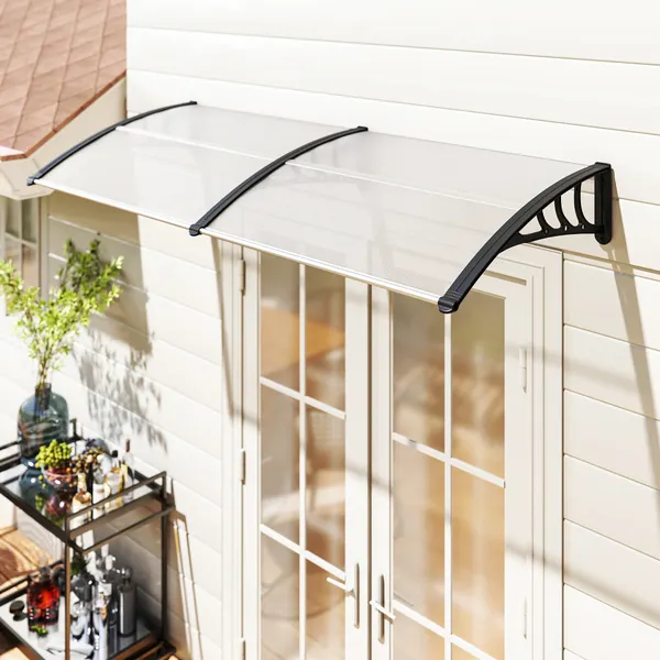 Marchese per porte e finestre 195x75x23 cm Marquise con protezione solare e pioggia con pannelli in policarbonato trasparente